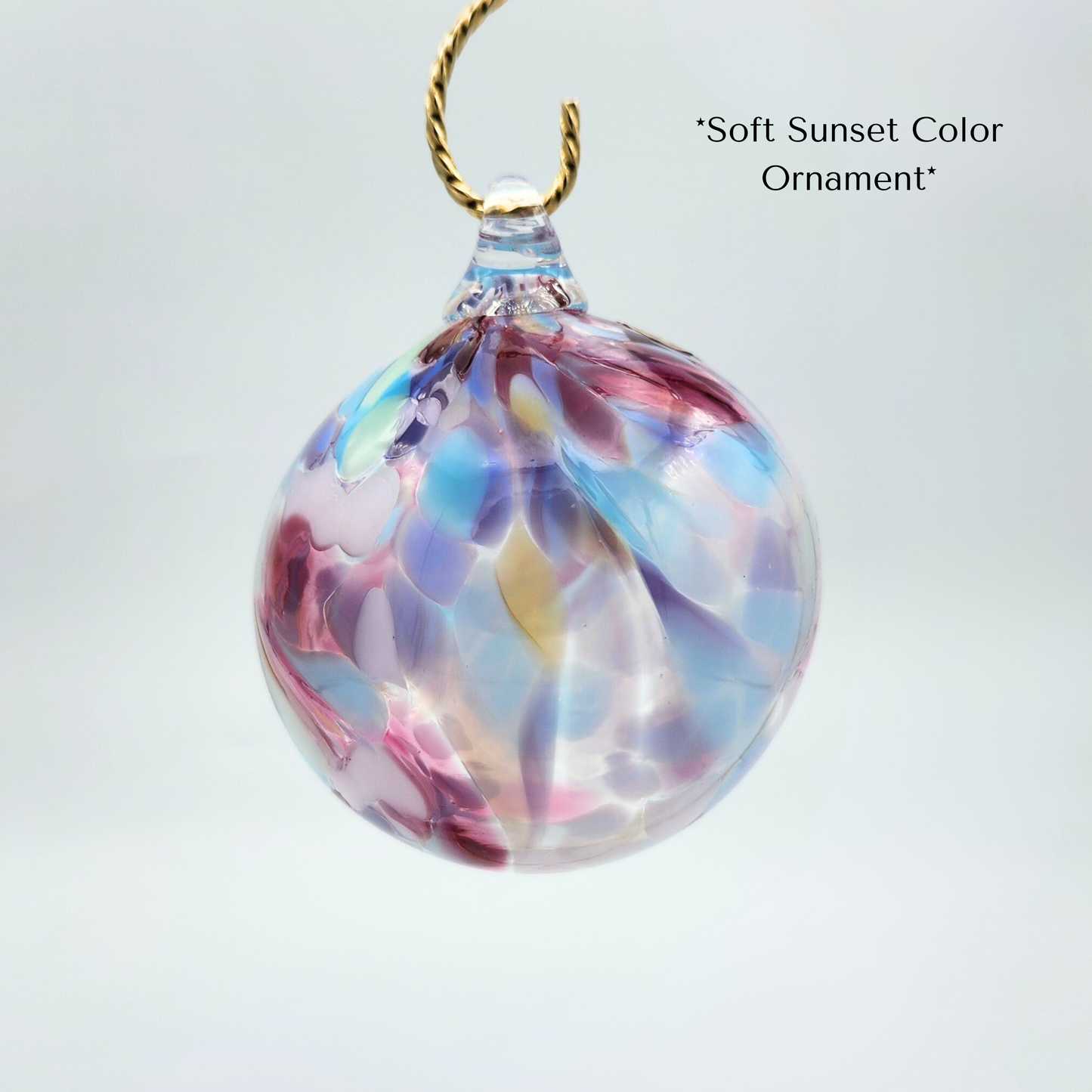 Soft Sunset Glass Float – Handblown Ornament in Pastel Pinks, Purple, and Blues