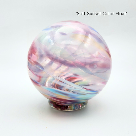 Soft Sunset Glass Float – Handblown Ornament in Pastel Pinks, Purple, and Blues