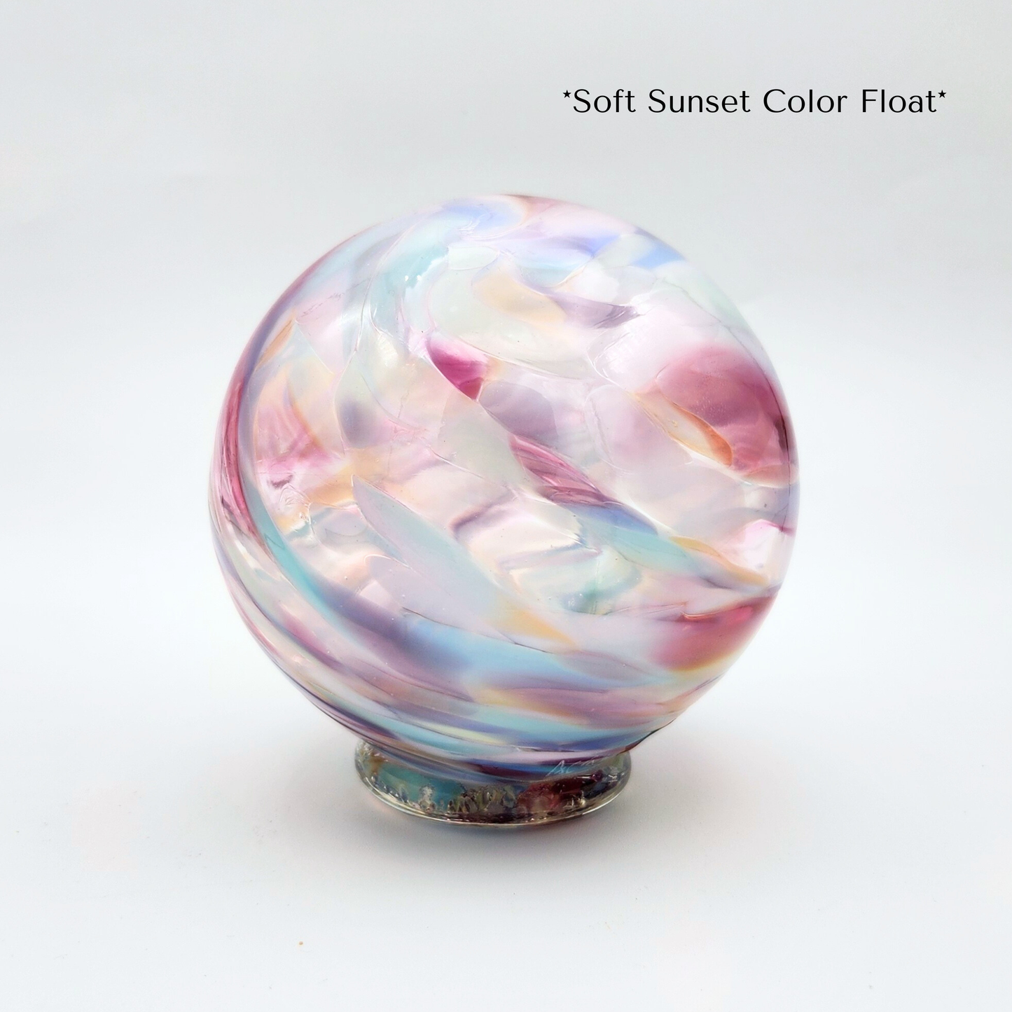 Soft Sunset Glass Float – Handblown Ornament in Pastel Pinks, Purple, and Blues