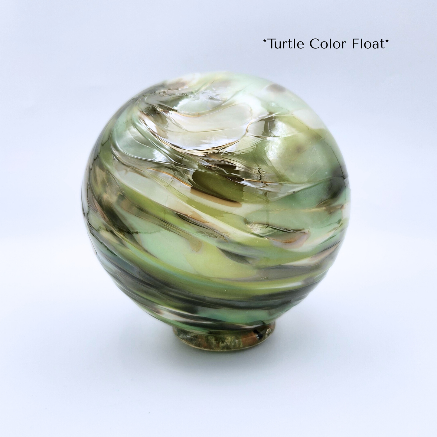 Turtle Mix Glass Float – Handblown Ornament in Pastel Greens, Sage, and Olive Brown