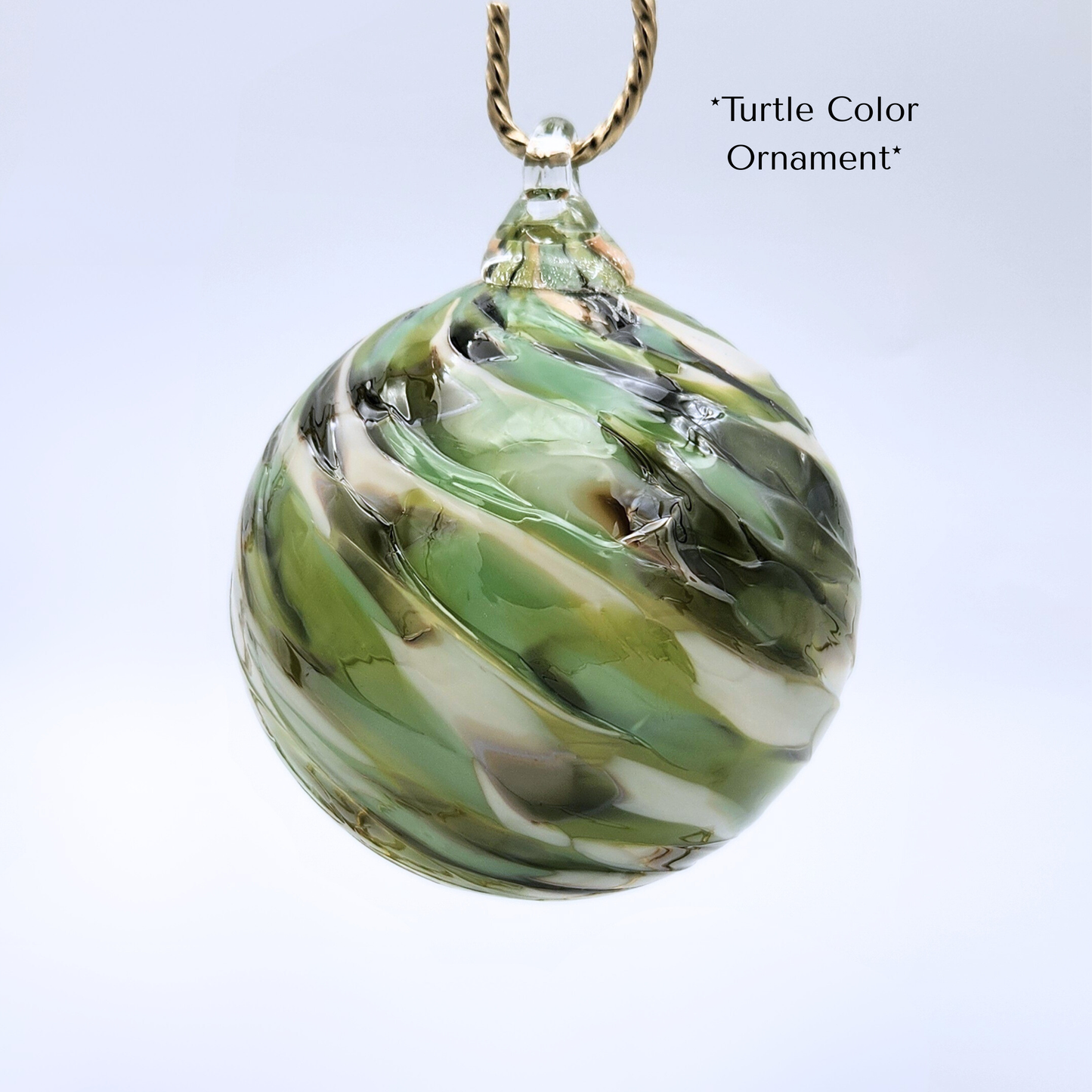 Turtle Mix Glass Float – Handblown Ornament in Pastel Greens, Sage, and Olive Brown