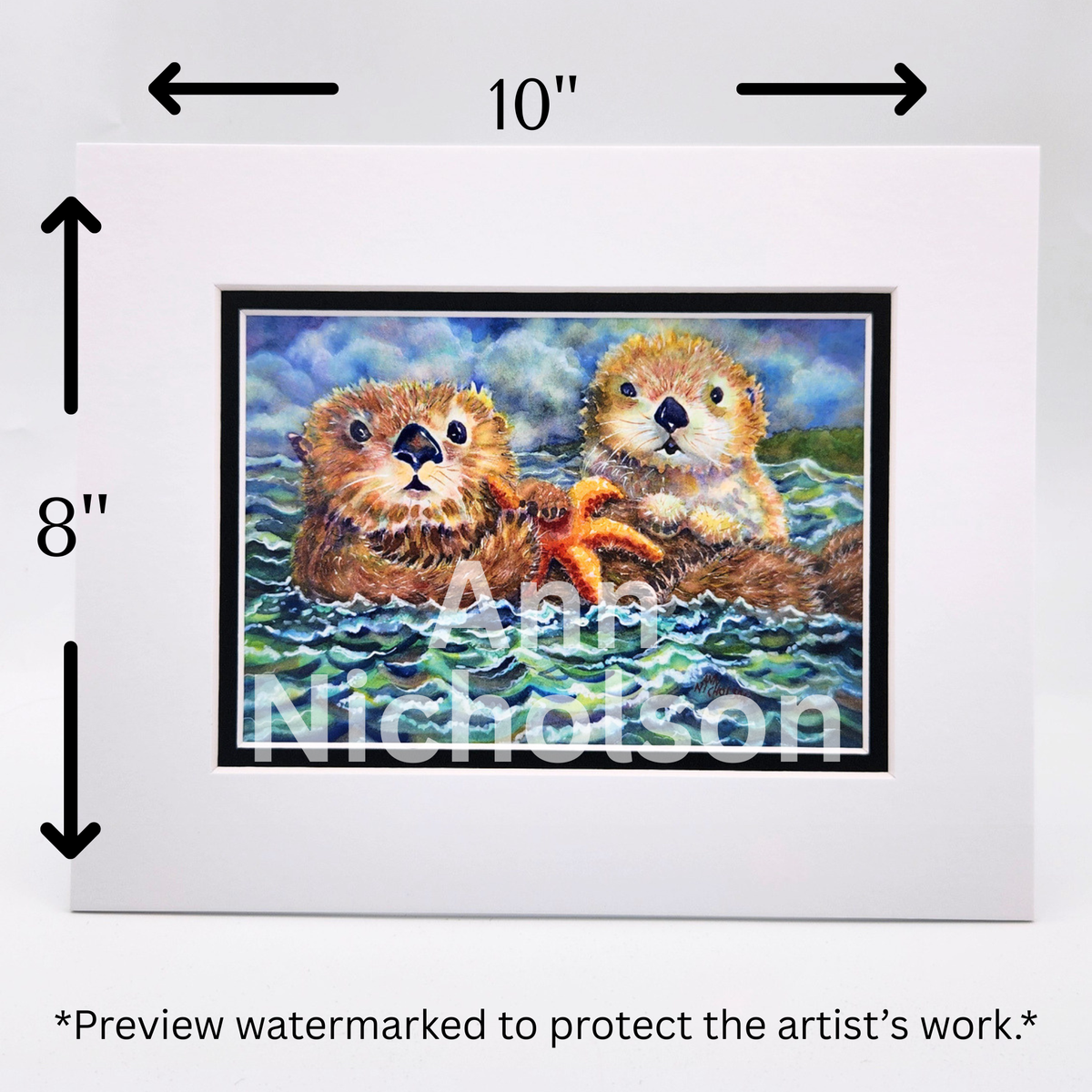 Sea Otters Watercolor Art Print by Ann Nicholson – 8 x 10"