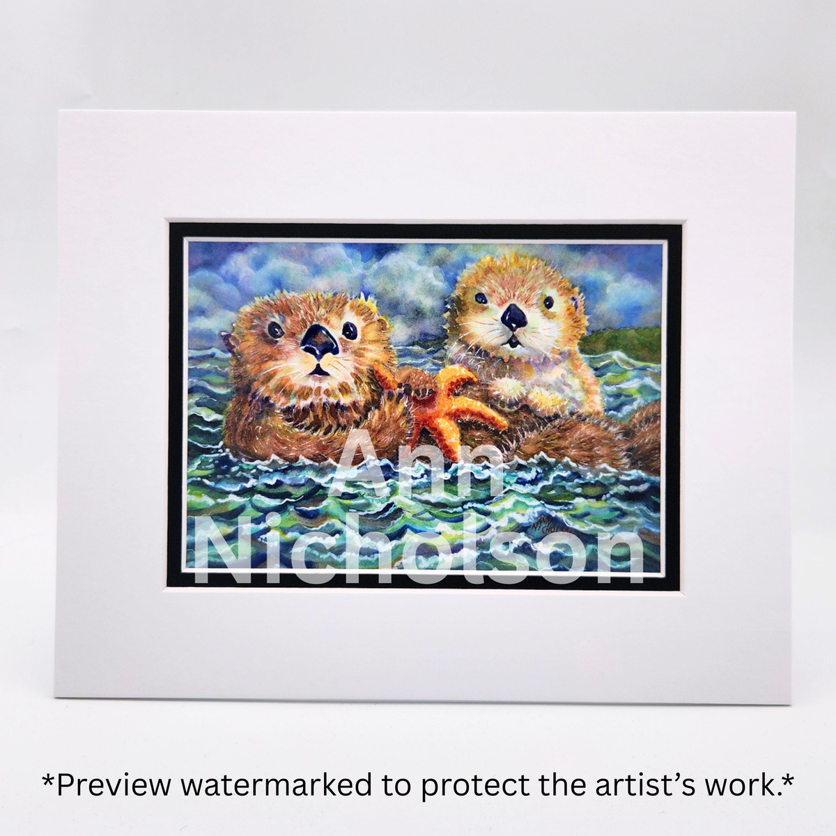 Sea Otters Watercolor Art Print by Ann Nicholson – 8 x 10"