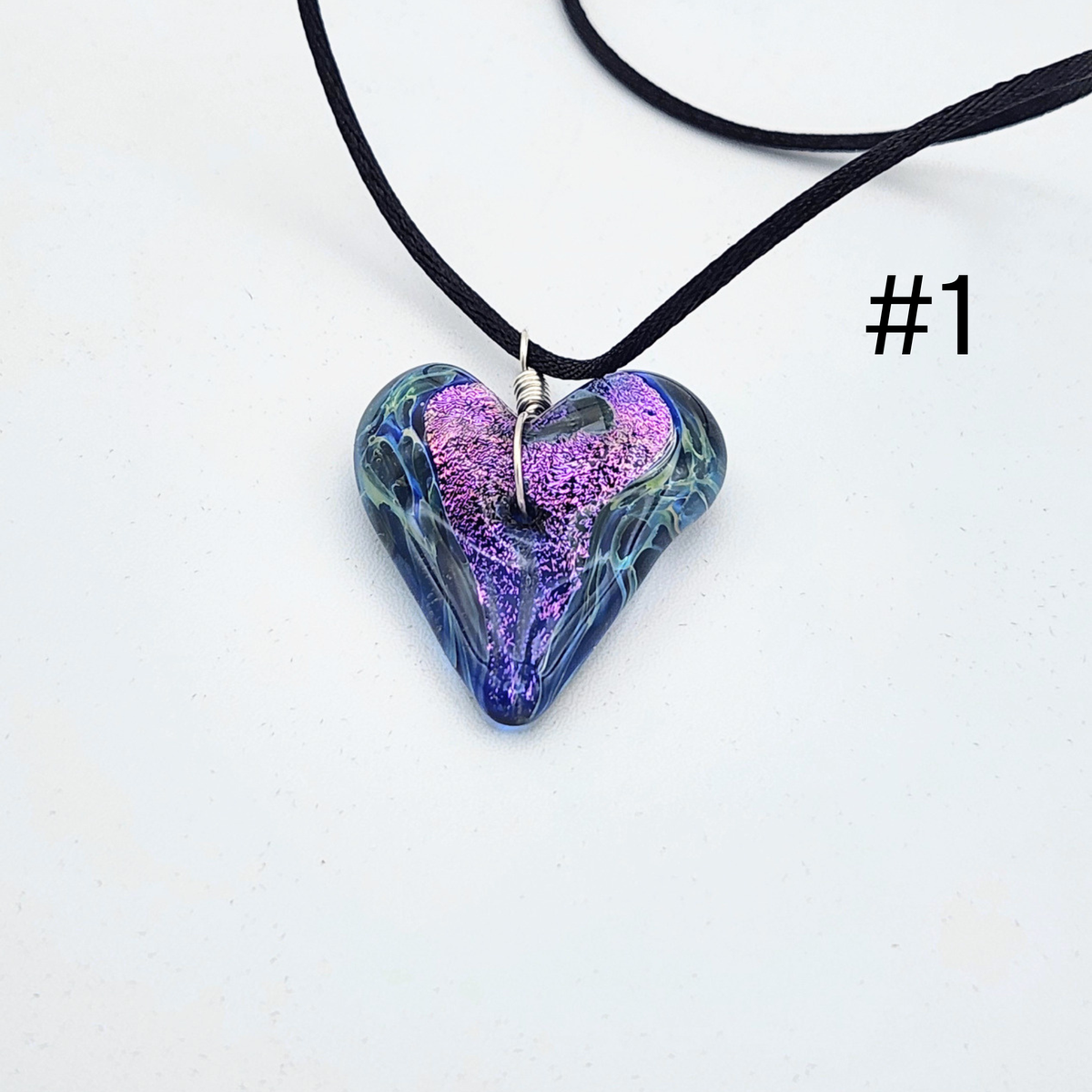 Handmade Torchwork Glass Heart Pendant Necklaces by David Frederick - Oregon Artist