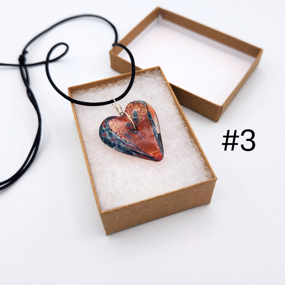 Handmade Torchwork Glass Heart Pendant Necklaces by David Frederick - Oregon Artist