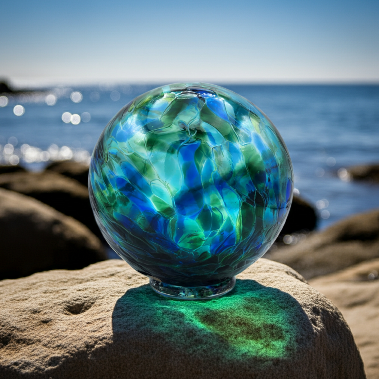 Sea Jewels Glass Float – Handblown Ornament in Ocean Blues & Sea Greens