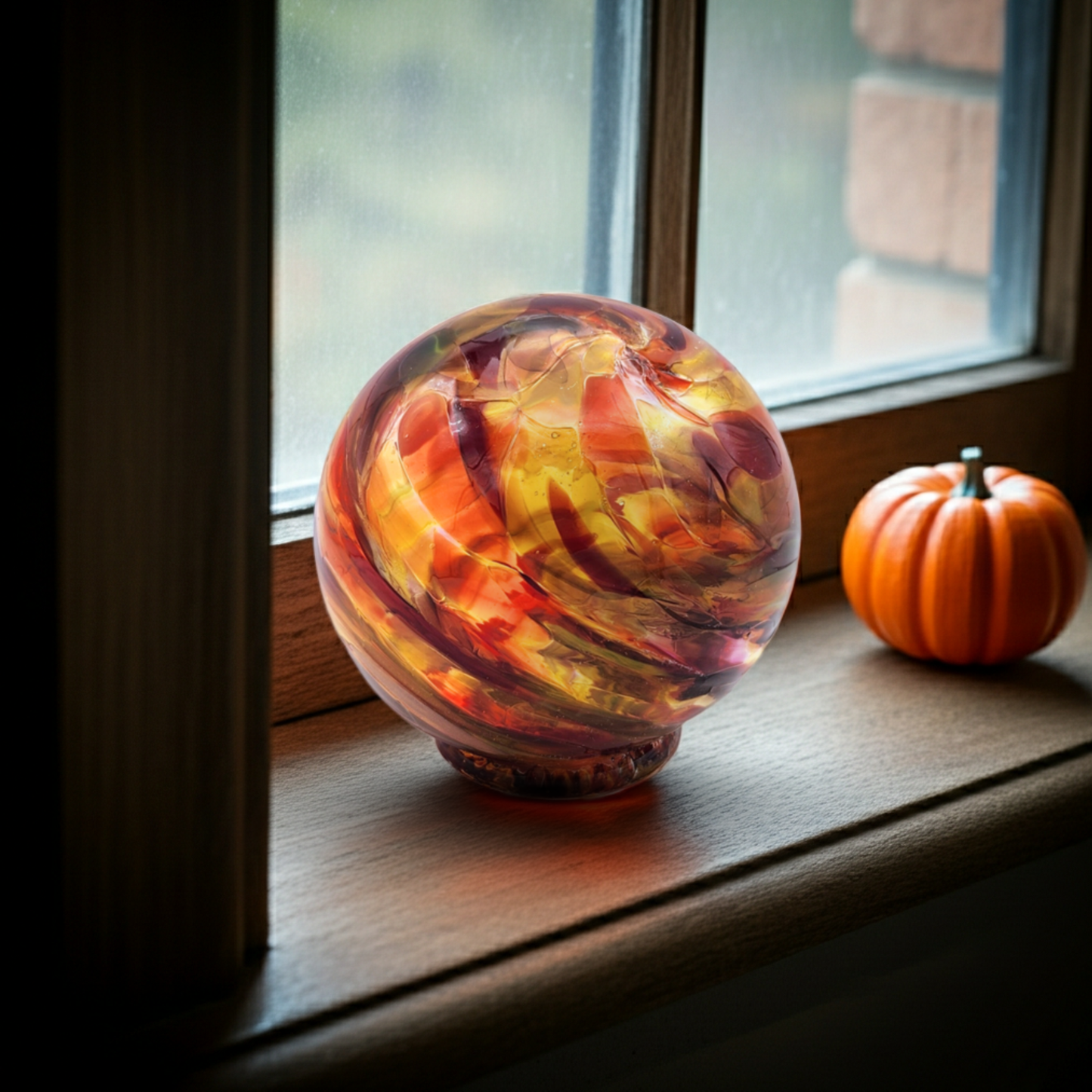 Vicki's Glass Float – Fall Handblown Ornament in Orange, Red, & Gold